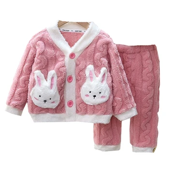 Зимняя теплая одежда для дома, комплект одежды для мальчиков и девочек с милым мультяшным принтом, утолщенная модная детская одежда Beibei 0-6 лет