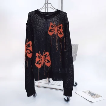 2023 новый женский модный сексуальный повседневный вязаный свитер с длинным рукавом и рисунком бабочки 0816