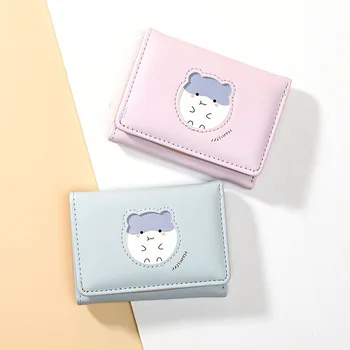 Корейская версия модного короткого женского трехстворчатого кошелька с милым животным, портмоне с несколькими картами, сумка для карт из искусственной кожи, женская сумка для карт