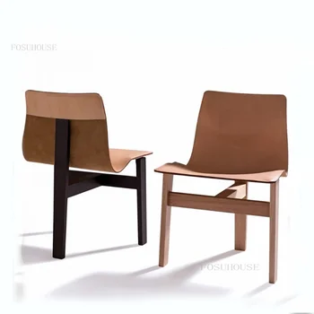 Обеденные стулья из итальянской седельной кожи, мебель для дома в отеле, стул из массива дерева, кухонное кафе, Скандинавский дизайнерский обеденный стул для отдыха