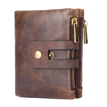 Новый брендовый кошелек из натуральной кожи, мужской кошелек, RFID-кошелек, короткая винтажная сумочка, карман для денег с двойной застежкой-молнией, мужской кошелек