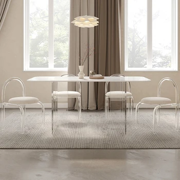 Обеденный стол из акриловой каменной плиты в кремовом стиле, современный минималистичный домашний прямоугольный обеденный стол для маленькой квартиры