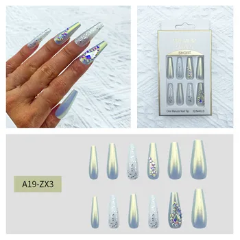 12 Штук накладных ногтей, Удлиненные Трапециевидные Балетные ногти, Наращивание ногтей точечной дрелью Своими руками, Европейский дизайн акриловых ногтей.