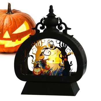 Светодиодный черный фонарь, декоративный настольный фонарь, свеча на Хэллоуин, Черный замок, тыква, фонарь Ведьмы Для окон, украшение стола