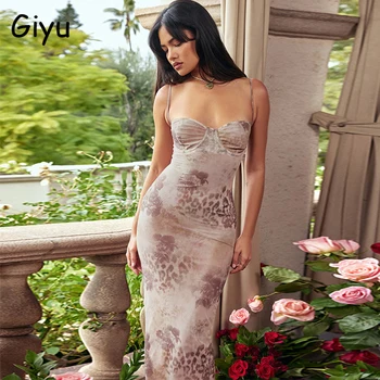 Giyu Сексуальное Винтажное платье с принтом, женское Платье 2023, летнее, без рукавов, с открытой спиной, облегающее, Длинное, Макси, праздничное, вечернее, женское Платье