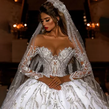 Роскошные кружевные аппликации, Свадебные платья с цветами, пайетки, свадебные платья с открытыми плечами, сшитые на заказ Vestido De Novia
