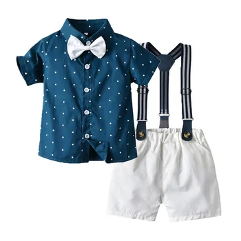 Летние модные комплекты джентльменской одежды для маленьких мальчиков, рубашка с коротким рукавом, галстук-бабочка, звезды, рубашка + Шорты на подтяжках, наряды