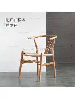Y Стул из массива дерева, Новый китайский стул, современный минималистичный обеденный стул в скандинавском стиле, кресло для отдыха, Плетеное кресло, стул с поперечными рычагами из белого дуба