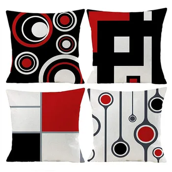 45x45 см, хлопковая льняная наволочка, красная и черная геометрическая наволочка, украшение в скандинавском стиле, Наволочки на подушки по индивидуальному заказу