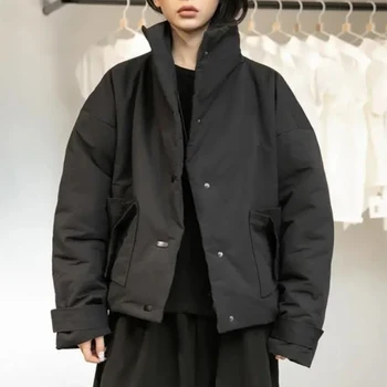 Модное уличное женское Свободное Пуховое хлопчатобумажное пальто Осень-зима, Новая однотонная ветрозащитная теплая женская повседневная куртка