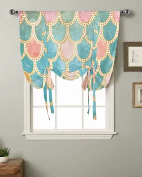 Фэнтезийная штора с рисунком рыбьей чешуи русалки для гостиной, римские шторы для кухни, кафе, короткие шторы на завязках