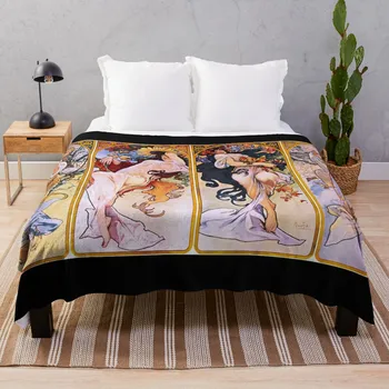 Плед Alphonse Mucha, покрывало для кровати, плед на диван