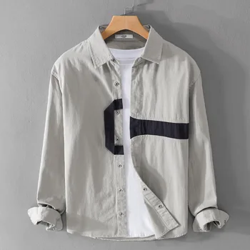 9497 Креативная хлопковая рубашка в стиле пэчворк для мужчин, весенне-осенняя модная повседневная свободная одежда с длинным рукавом, высококачественная блузка с принтом, топ
