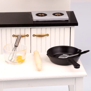 1 комплект миниатюрных кухонных принадлежностей для кукольного домика 1:12, кастрюля, скалка, лопатка, миска для взбивания яиц, модель кухонной утвари, игрушка для декора,