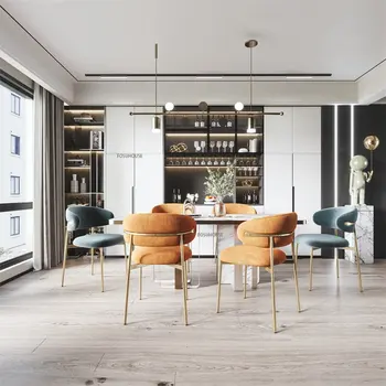 Современные обеденные стулья из кованого железа для легкой роскошной кухонной мебели, Обеденный стул для дома, стул для ресторана, Дизайнерский стул для отдыха