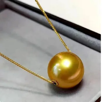 Натуральное Очаровательное желтое ожерелье с подвеской из жемчуга Южного моря AAA 11-10 мм