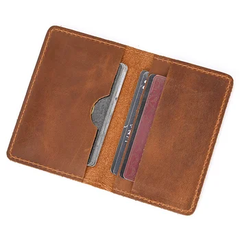 Модный кожаный бумажник для паспорта в стиле ретро, держатель для карт, двойные мужские тонкие кошельки, натуральная обложка для мужчин и женщин
