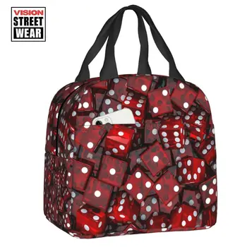 2023 Новая сумка для ланча с изоляцией Red Dice для женщин, портативный винтажный охладитель игровых фишек для покера в казино, Термальная коробка для Бенто
