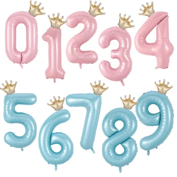 40-дюймовые Розово-синие воздушные шары Macaron с цифрами и короной, Воздушный шар из фольги, Вечеринка по случаю Дня рождения Мальчика и девочки, Детский Душ, Свадебные украшения