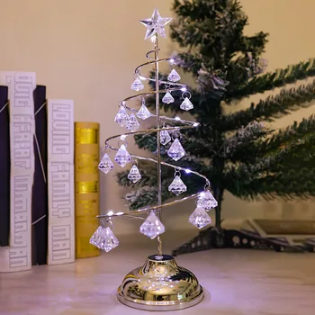 Светодиодный ночник из кованого железа, хрустальная рождественская елка, украшение для спальни на день рождения, маленькая настольная лампа.