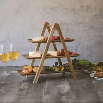 Деревянный переносной складной столик для пикника, сырный хлеб, десертный поднос, складной столик для закусок, туристические тарелки с фруктами
