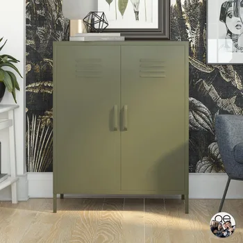 Queer Eye Bradford 2-дверный металлический шкафчик, оливково-зеленый буфетный шкафчик