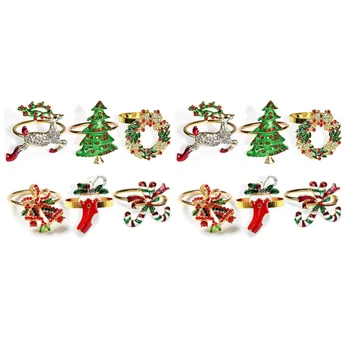 Наборы рождественских колец для салфеток по 12 шт., золотые держатели для колец для салфеток, металлические кольца для обеденных столов для рождественских свадеб, банкетов