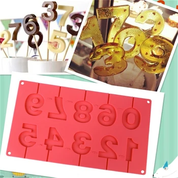 Силиконовая форма для леденцов в форме чисел 0-9, 3D-присоски ручной работы, форма для шоколадного торта, желе, форма для конфет с палочками для украшения вечеринки