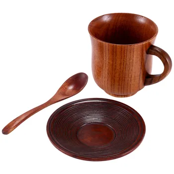 3 шт./компл. Деревянная чашка, блюдце, ложка, набор инструментов для приготовления кофе и чая, аксессуары