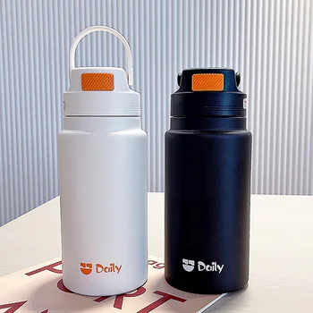 Бутылка для воды из нержавеющей стали с соломинкой Портативный Дизайн ручки Стакан с вакуумной изоляцией Спортивный термос для путешествий на открытом воздухе
