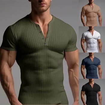 Мужская модная весенне-летняя повседневная однотонная футболка с короткими рукавами и круглым вырезом