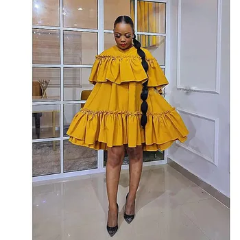 Африканская одежда Дашики Плюс Размер Желтые Мини Африканские платья с круглым вырезом и оборками Для женщин, Vestidos Sweet Girl, Новинка 2023 года