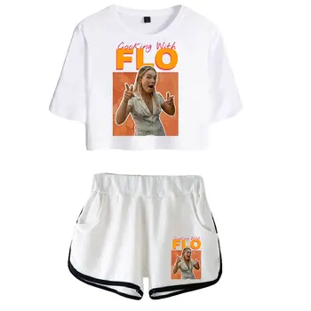 Женский спортивный костюм Florence Pugh, комплект из двух предметов, летний укороченный топ с коротким рукавом + шорты, женский комплект