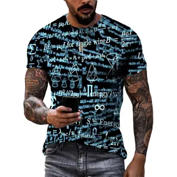 Летние Новые модные футболки с графическим рисунком 3D математической формулы, трендовые мужские повседневные топы с круглым вырезом в стиле уличного ретро и коротким рукавом с принтом