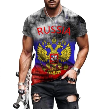 Мужская футболка с русским значком, топы с короткими рукавами и принтом, повседневная винтажная одежда с круглым вырезом, Летний тренд, уличная одежда, Футболки оверсайз.