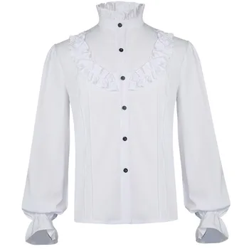 Мужская готическая винтажная придворная рубашка с отложным воротником и длинным рукавом с пышными рукавами, уличная блузка в стиле ретро, топы на весну-осень