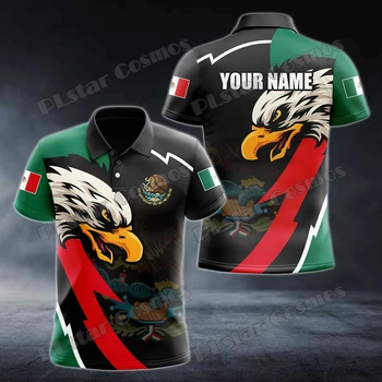 Пользовательское название Модная мужская рубашка поло с 3D принтом Mexico Eagle Lightning, летняя повседневная рубашка поло унисекс на пуговицах POP21