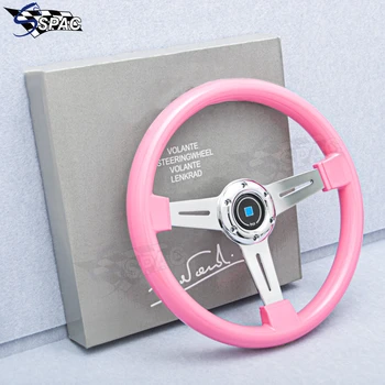 Розовое рулевое колесо 350 мм / 14 дюймов, ABS Рулевое колесо, Розовое Универсальное гоночное рулевое колесо с 6 отверстиями, модификация автомобиля