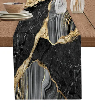 Настольная дорожка с черной мраморной текстурой Хлопчатобумажный лен Декор для свадебного ужина Флаг для стола Украшение чайного стола для дома отдыха