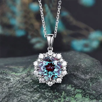 Роскошное женское ожерелье с пандентом из большого синего Циркона, Модное ожерелье серебристого цвета для женщин, Очаровательное Свадебное ожерелье из горного хрусталя