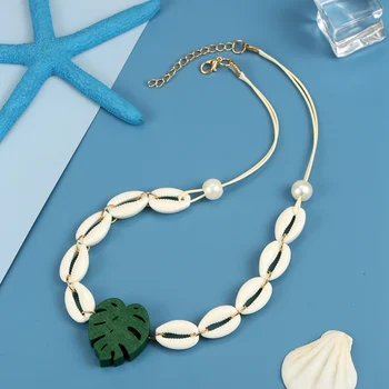 Ожерелье из бисера в виде ракушки с подвеской в виде листьев дерева для женщин, украшения для летних каникул