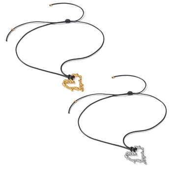 M2EA Ожерелье с подвеской в виде полого лавового сердца из восковой веревки, Модные украшения для женщин и девочек
