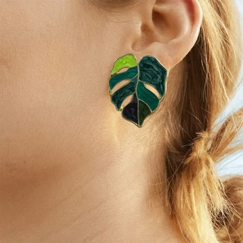 Модные серьги с цветочными листьями, женские серьги с зеленым растением, украшенные эмалью