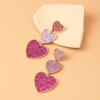 Новая 1 пара милых фиолетово-розовых сережек с подвеской в виде сердца для женщин, Новые модные большие свадебные серьги Оптом, ювелирные изделия