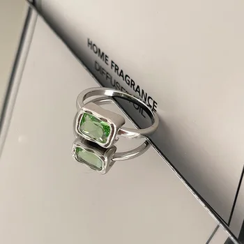 Новое модное Серебряное кольцо с открытым пальцем Геометрического зеленого квадратного цвета в стиле панк, наращиваемое для женщин, подарок для девочек, прямая поставка Оптом