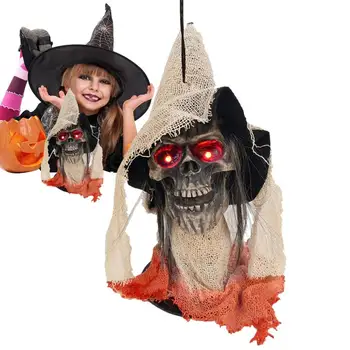 Украшения-скелеты на Хэллоуин, светящиеся от батареек, декор-призрак с волосами и светящимися глазами, украшения на Хэллоуин для вечеринок
