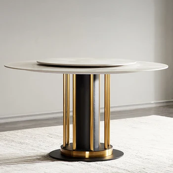 Комбинация обеденных столов Итальянский минималистский бытовой Малогабаритный поворотный стол для каменных плит, вращающаяся круглая мебель двойного назначения