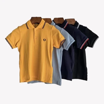 Пшеничная однотонная детская рубашка-поло из чистой хлопчатобумажной ткани, высококачественный воротник футболки, короткий рукав, повседневная вышивка
