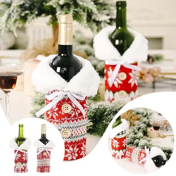 Рождественские украшения, набор бутылок для вина с вязаными пуговицами и снежинками, Креативный набор бутылок для шампанского и красного вина, Крутые бокалы для вина