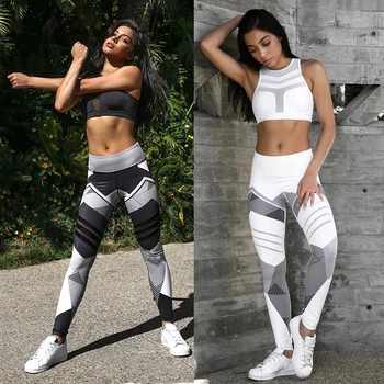 Женские быстросохнущие спортивные леггинсы для фитнеса, спортивные штаны с геометрическим принтом, штаны для йоги, леггинсы, Узкие колготки, Брюки для женщин, размеры S-XL